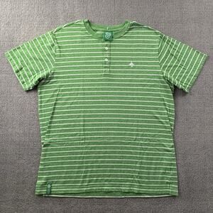 LRG Shirt Adult 2XL XXL Green Striped Henley Short Sleeve Casual Men's